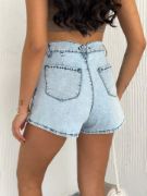 Kot Jeans Kesimetrik Kesim Cepli Şortlu Etek - Gri resmi